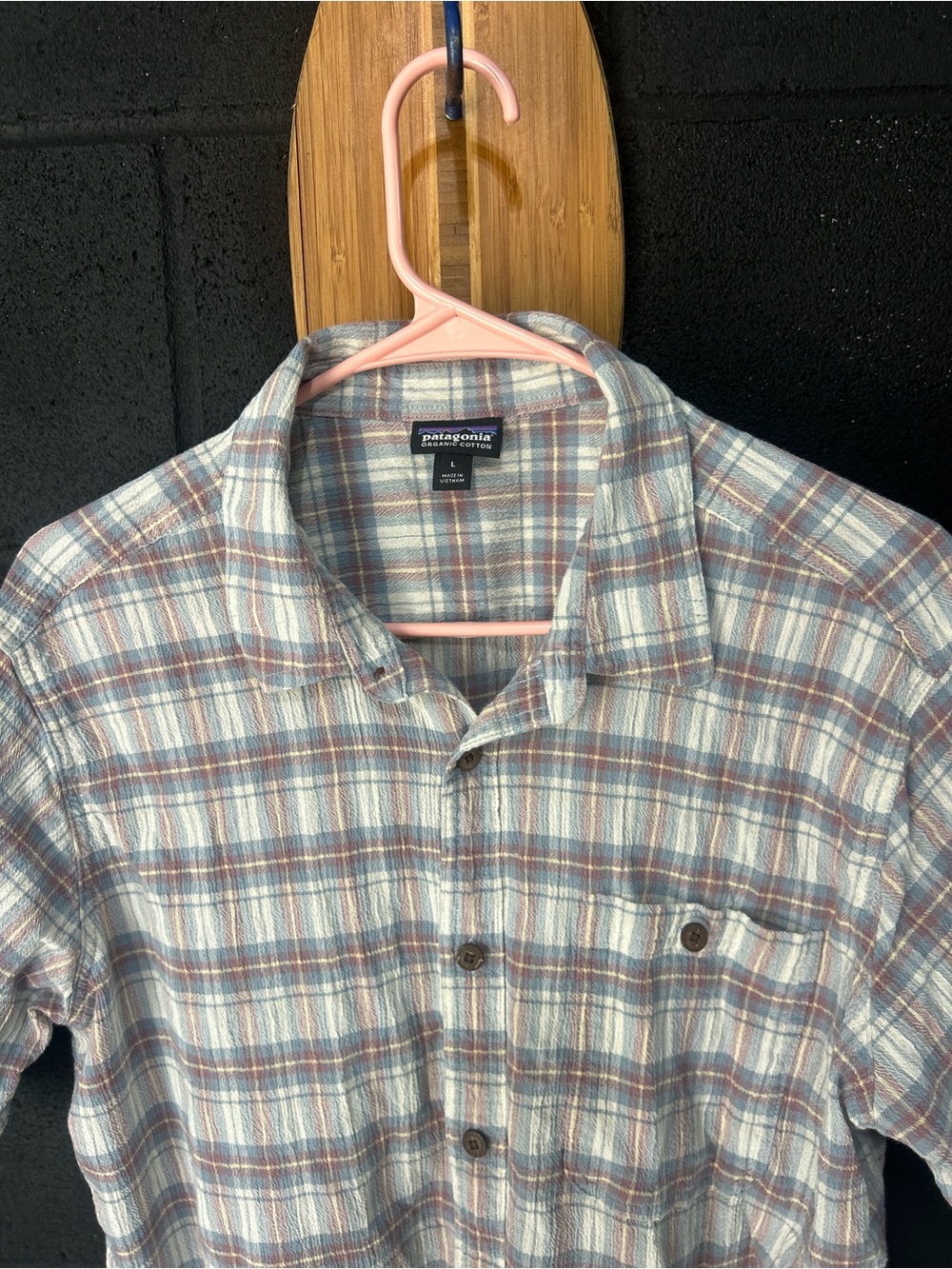 Patagonia Men’s Blue and Brown Plaid Button-Down Shirt
